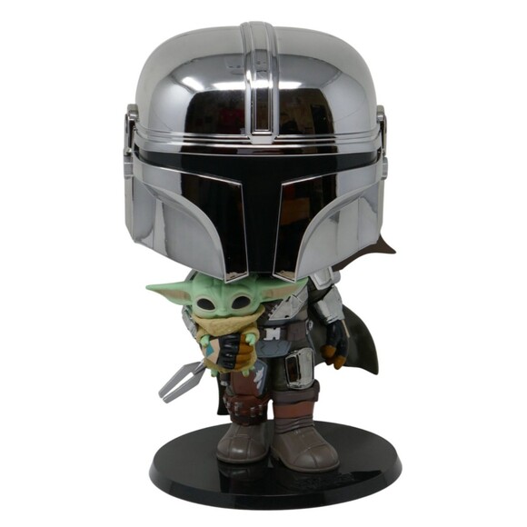 Funko Pop! Star Wars The Mandalorian (Chrome) & The Child Jumbo Size Bobblehead - Picture 1 of 11